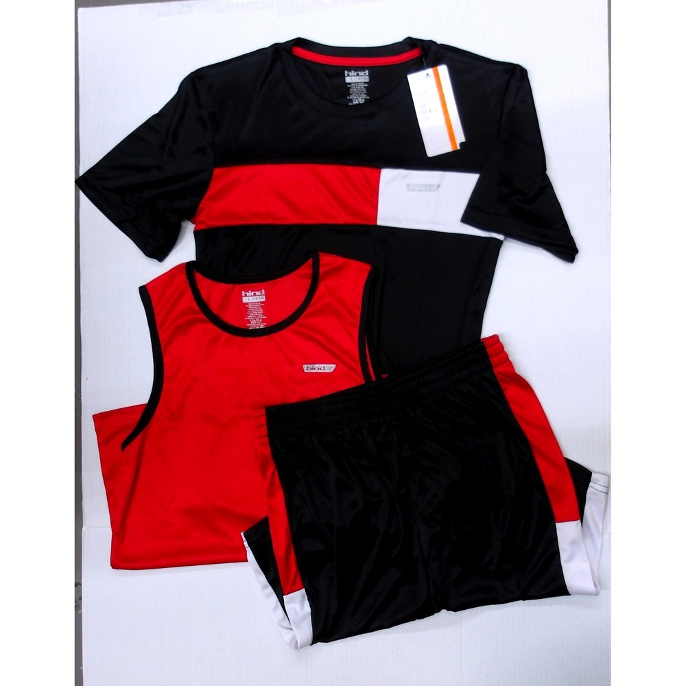 Hind Boys 3pc Activewear Set Red Black White Shirt Tank Shorts‎ 14/16  / #26562